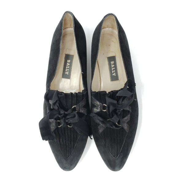 Bally Shoes - Vintage Black Suede Tucked Tip Flat Loafer, Size 8